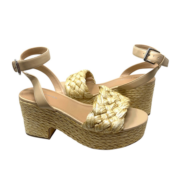 NEW Marc Fisher Steel Sz 9 Natural Raffia Platform Chunky Sandals Beachy NWOB - Picture 2 of 10